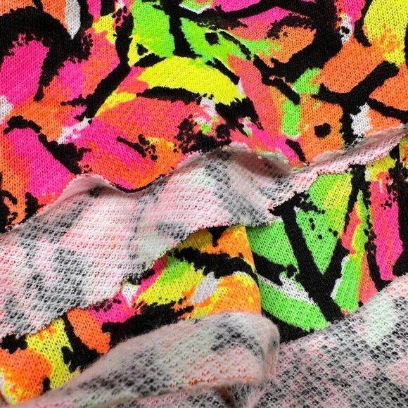 1 Yard Vintage 90s Neon Abstract Print Sweatshirt Fleece Fabric Barbiecore - Picture 8 of 8